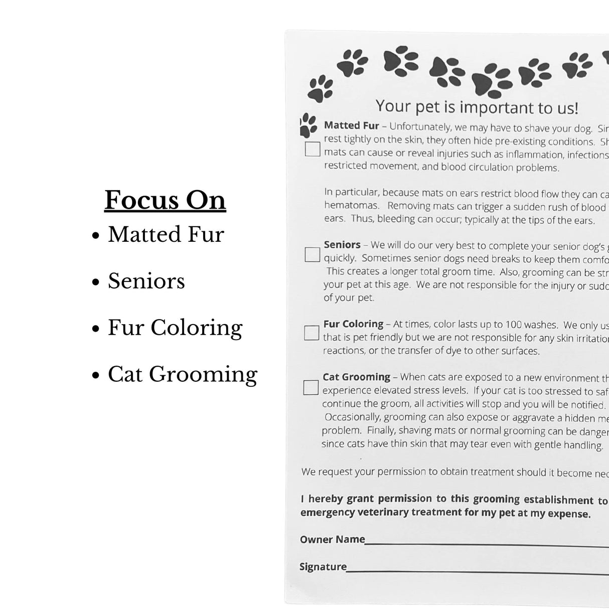 Grooming Pet Release Forms (100 Sheets, 5.5" X 8.5") Dog Grooming Salon Must Haves Address matted Fur, Senior Dogs,Fur Coloring, and Cats, Dog Grooming Supplies for Professional Groomers