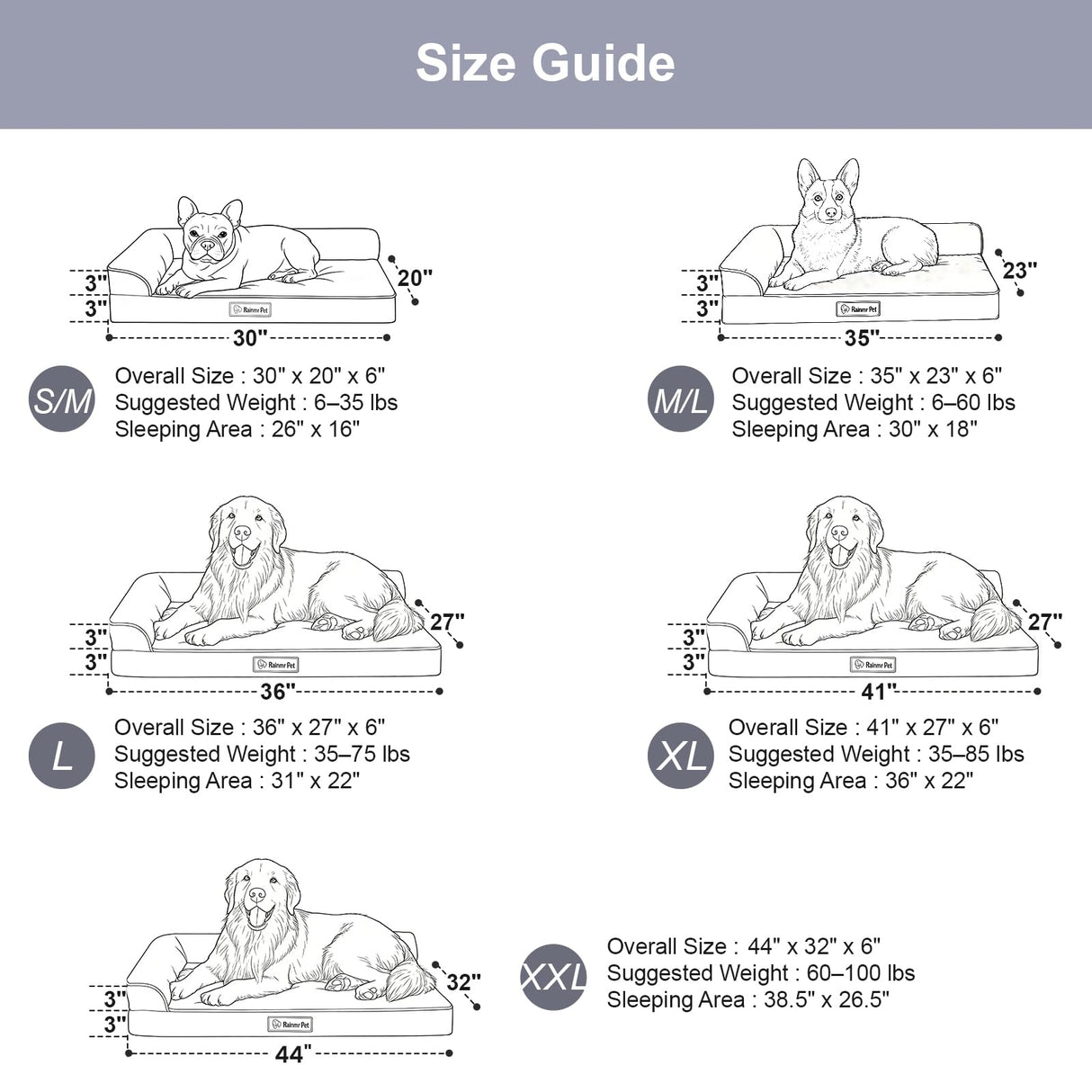 Rainmr Orthopedic Dog Bed for Small and Medium Dogs, Memory Foam Pet Bed with Washable Removable Cover, Nonskid Bottom, Waterproof, for Indoor, Outdoor, Crate ＆ Car Use, 30x20x6 Inches, Brown Grey