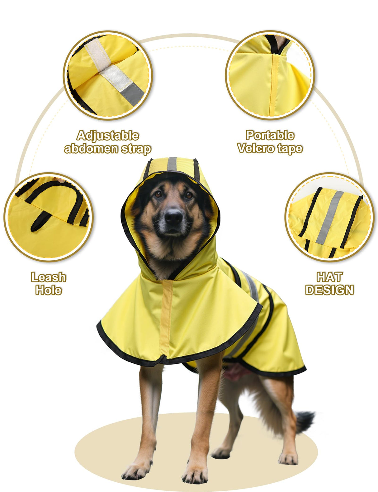 Dog Raincoat Jacket Adjustable Hooded Poncho Lightweight Waterproof Clothes with Strip Reflective Pet Rain Coat for Small to X-Large Dogs