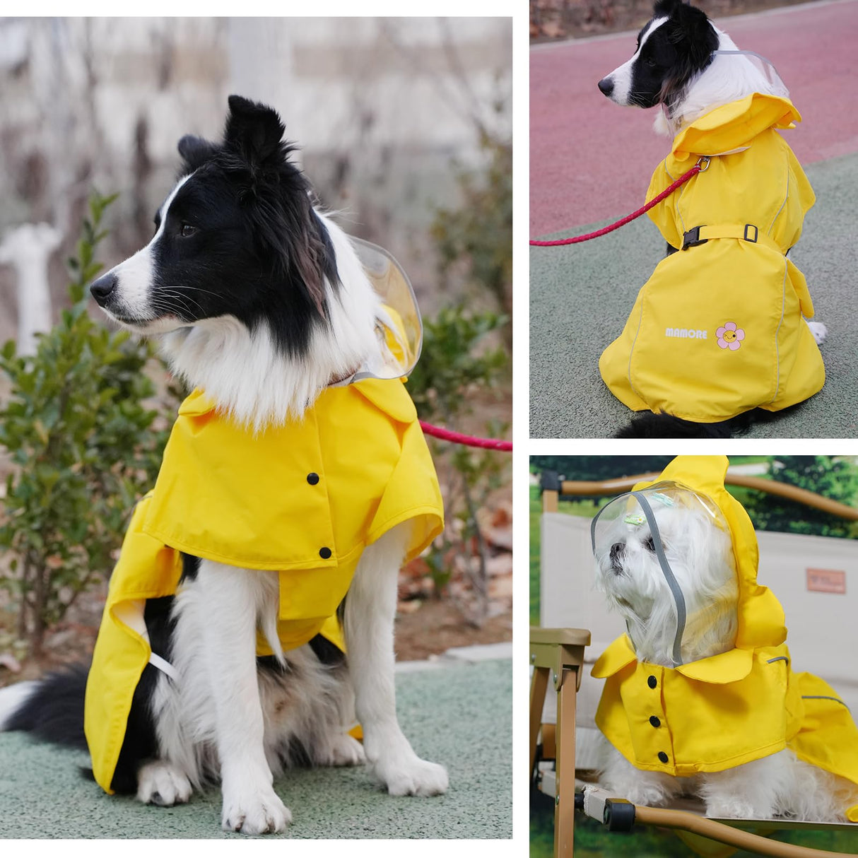 MAMORE Dog Raincoat, Waterproof Adjustable Floral Hooded Pet Poncho Reflective Dog Rain Jacket for Small Medium Large Dogs for Outdoor Walking Hiking (Yellow, Medium)