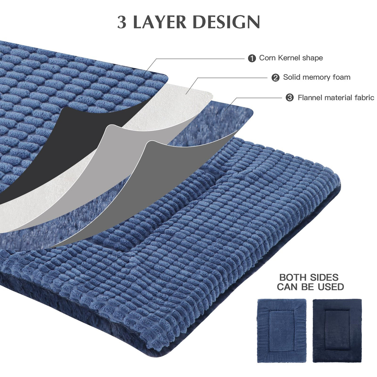 BVAGSS Reversible Dog Crate Pad, Memory Foam Pet Bed Mat, Soft Warm Machine Washable Sleeping Kennel Mattress for Small Medium Dogs XH079 (24''x18''x1.6'',Navy)