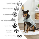Bone Dry Pet Robe Collection, Embroidered Absorbent Microfiber Bath Robe with Adjustable Closure, for Dogs & Cats, Medium, Lettuce Green