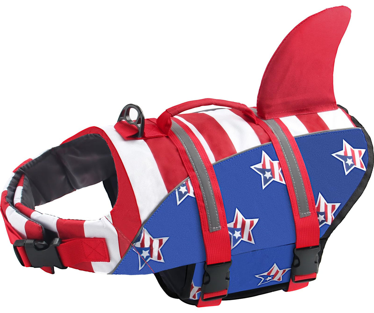 Baipesiy Dog Life Jacket, American Flag Ripstop Shark Dog Life Vest for Swimming & Boating, High Buoyancy Reflective Pet Vest with Rescue Handle, for X-Small/Medium/Large/X-Large Dogs (USA Flag, M)