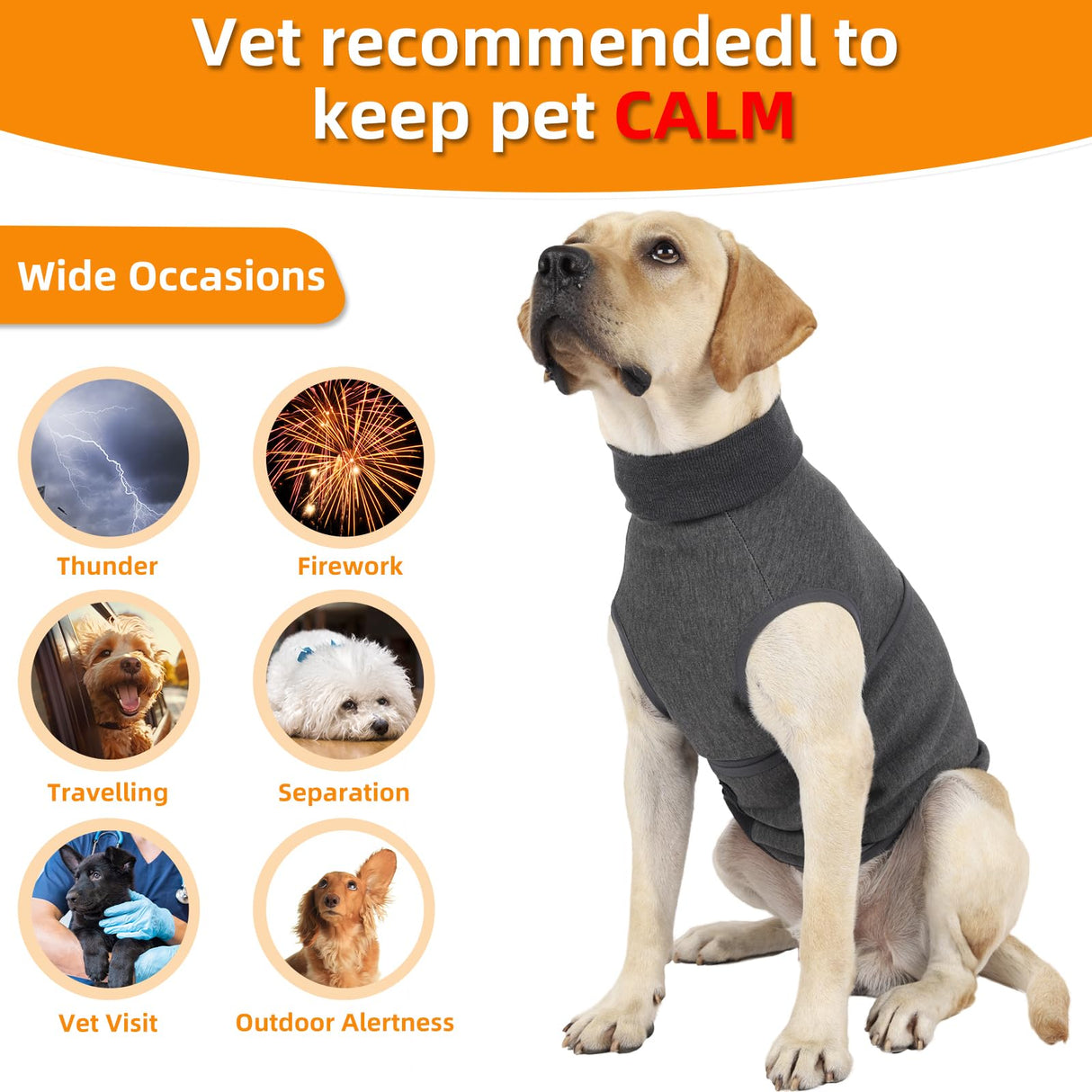 Kodervo Dog Anxiety Vest, Skin-Friendly Thunder Jacket for Dogs, Dog Calming Shirt for Thunder, Fireworks, Vet Visits and Separation - Keep Pet Calm Without Medicine & Training, Anti Anxiety for Dogs