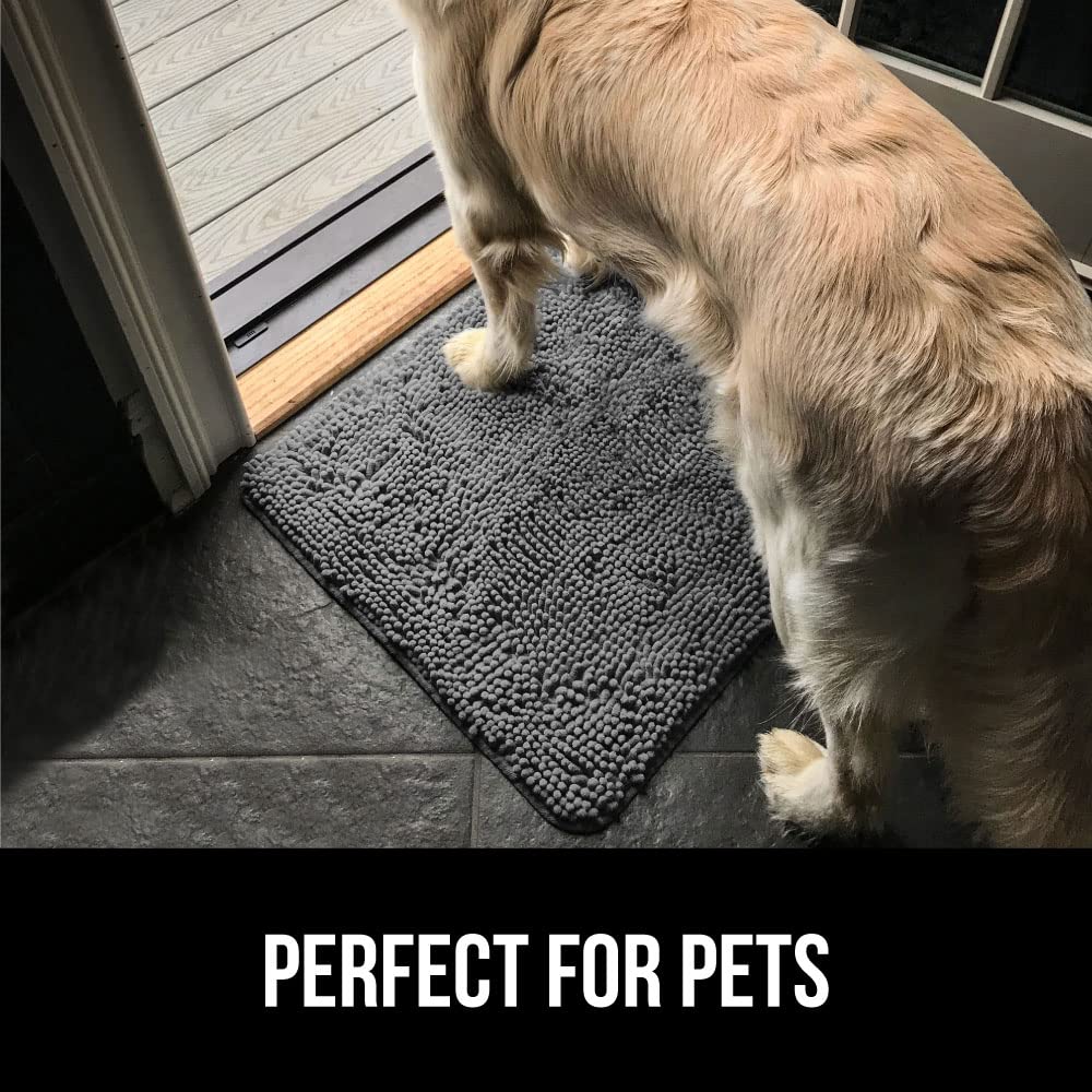 GORILLA GRIP SoakSTOPPER Dog Door Mat, 60x36 Machine Washable Rug Absorbent Doormat Captures Moisture Mud Dirt, Quick Dry Soft Chenille Entryway Rugs Indoor Entrance Mats for Dog Paws, Grey
