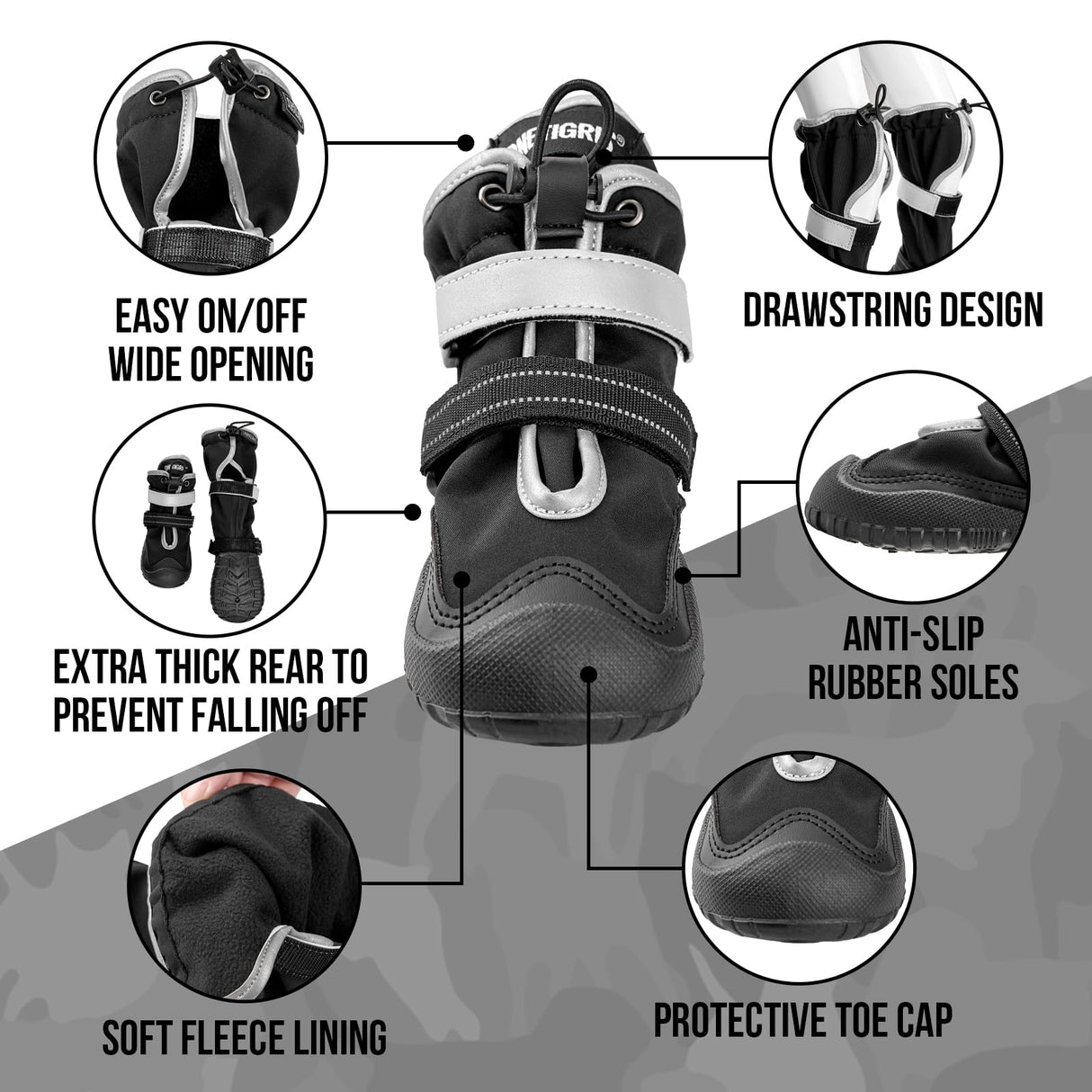 OneTigris Dog Shoes for Large Dogs, Pathfinder Medium Dog Boots & Paw Protectors for Winter Snowy Day,Water-Resistant in Rainy Weather, Outdoor Walking, Indoor Hardfloors Skid-Resistant Sole