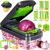 Vegetable Chopper,12-in-1 Multifunctional Food Chopper,Professional Onion Chopper with 7 Blades,Vegetable Cutter with Container for Salad,Potato,Carrot,and Garlic; Essential Kitchen Tool(Grey)