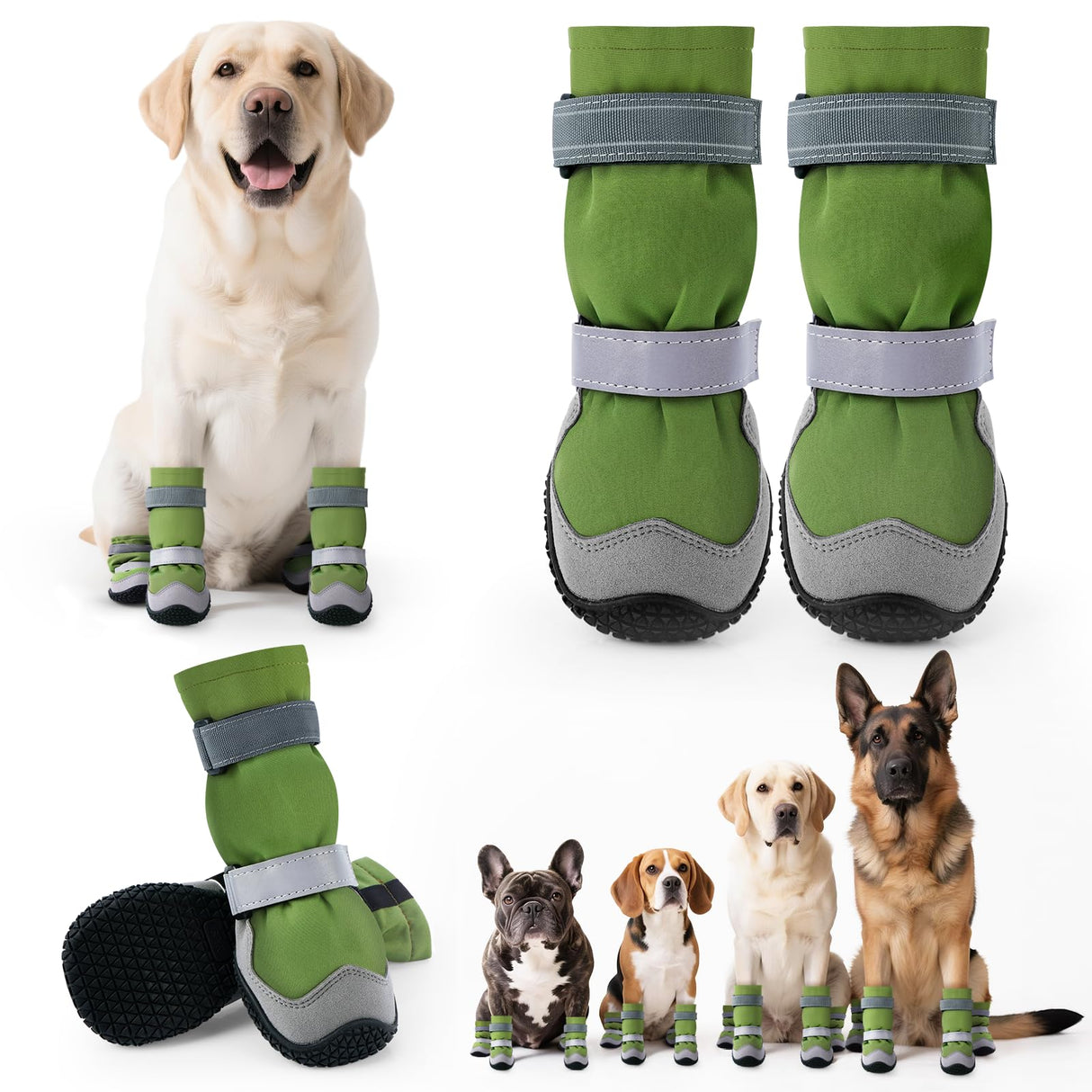 Winter Dog Snow Boots with Fleece Lining, Dog Shoes for Medium Large Size Dogs, Waterproof Dog Booties and Paw Protectors, Anti-Slip & Reflective Dog Shoes for Snow Outdoor, Hiking (Green-Size 3)