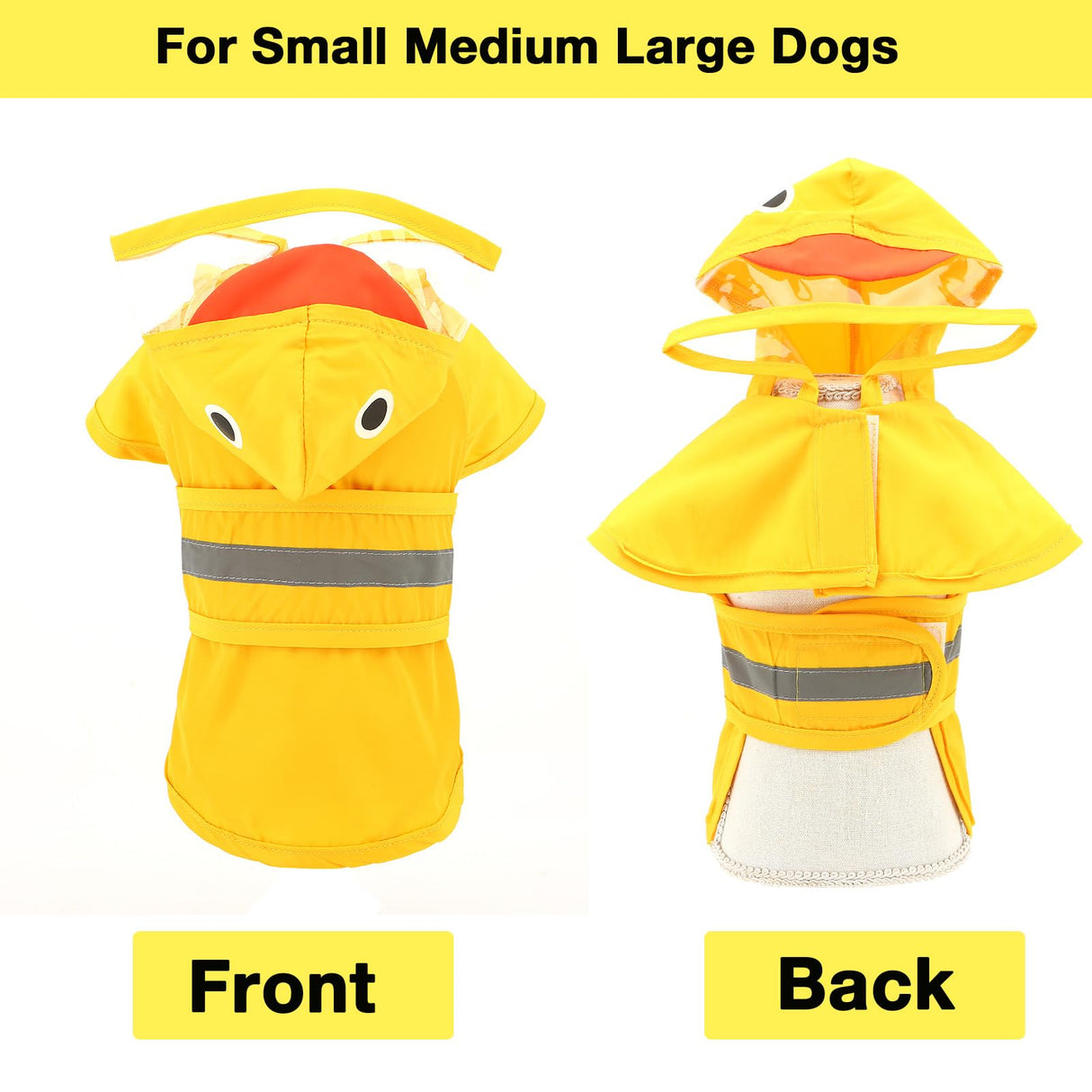 SMALLLEE_LUCKY_STORE Cute Duck Dog Raincoat with Clear Hood and Harness Hole Adjustable Waterproof Rain Jacket for Small Medium Large Dogs Boy Girl Reflective Pet Poncho, Yellow, XL