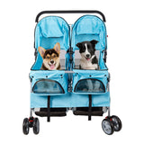 Pet Stroller Twin Folding Dog Cat Carrier Travel Cart, Multiple Colors Blue