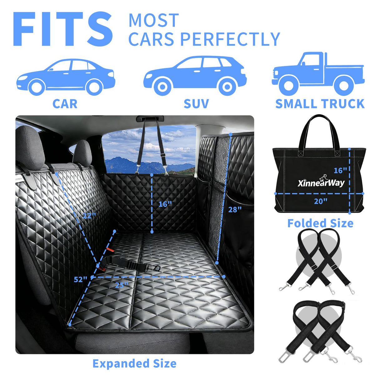 High Barrier Dog Hammock Seat Cover with Hard Bottom,Mesh Window,Waterproof,Anti Scratch, Safe, Easy to Use and Clean, Holds 330lbs, Foldable Backseat Extender for Car,SUV and Truck (Black, W52"*L76")