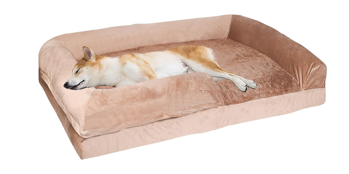 Orthopedic Bolster Dog Bed, Waterproof Lining Dog Bed with Egg-Crate Foam Sofa, Non-Slip Bottom Dog Couch with Washable Removable Cover for Medium Large Extra Cat Dog (35x25x7.1 inches, Brown)