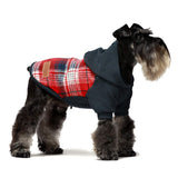 Fitwarm Tartan Plaid Dog Hoodie, Knitted Dog Clothes for Small Dogs Boy, Pet Sweater with Hood, Cat Fleece Lined Winter Outfit, Red, Navy Blue, XL