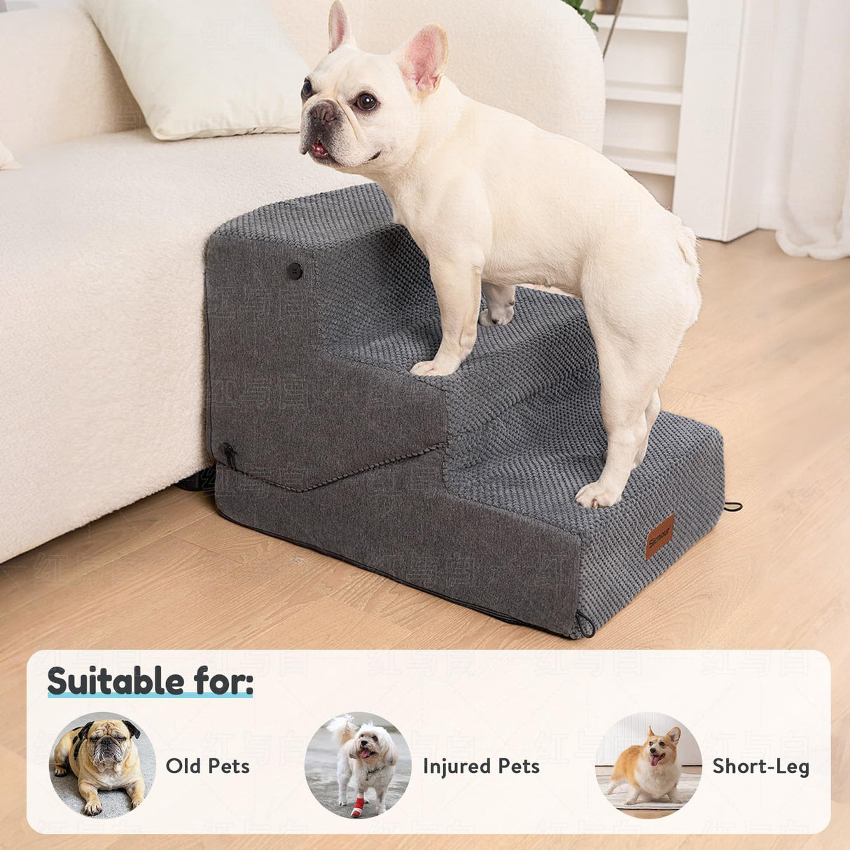 SIEMOUR 4-Step Dog Stair and Ramp for Small Dogs and Cats, Pet Steps for Bed with Non-Slip Bottom, Grey