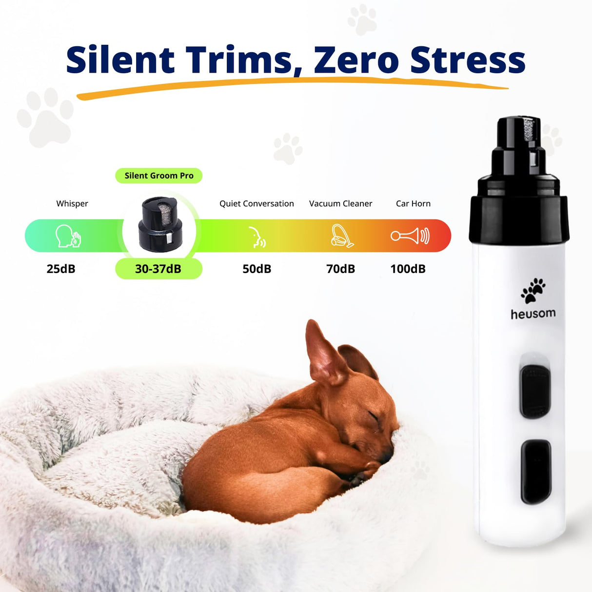 Heusom Silent Groom Pro Pet Nail Grinder | Whisper Quiet Claw Trimmer for Dogs, Cats and Other Animals | Safe & Stress Free Nail Grooming, Ideal for Sensitive Dogs of All Breeds & Sizes