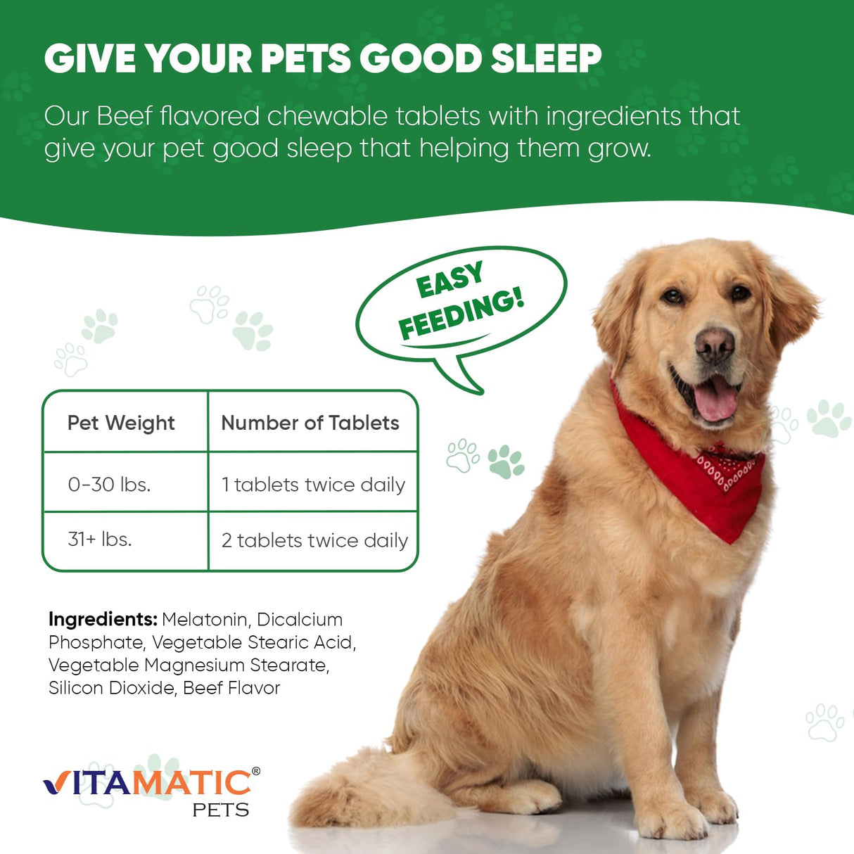 Vitamatic Melatonin for Dogs – 6 mg – 120 Chewable Tablets (Pack of 2) Beef Flavored – Natural Calming Support – Non-Habit Forming – Veterinarian Formulated