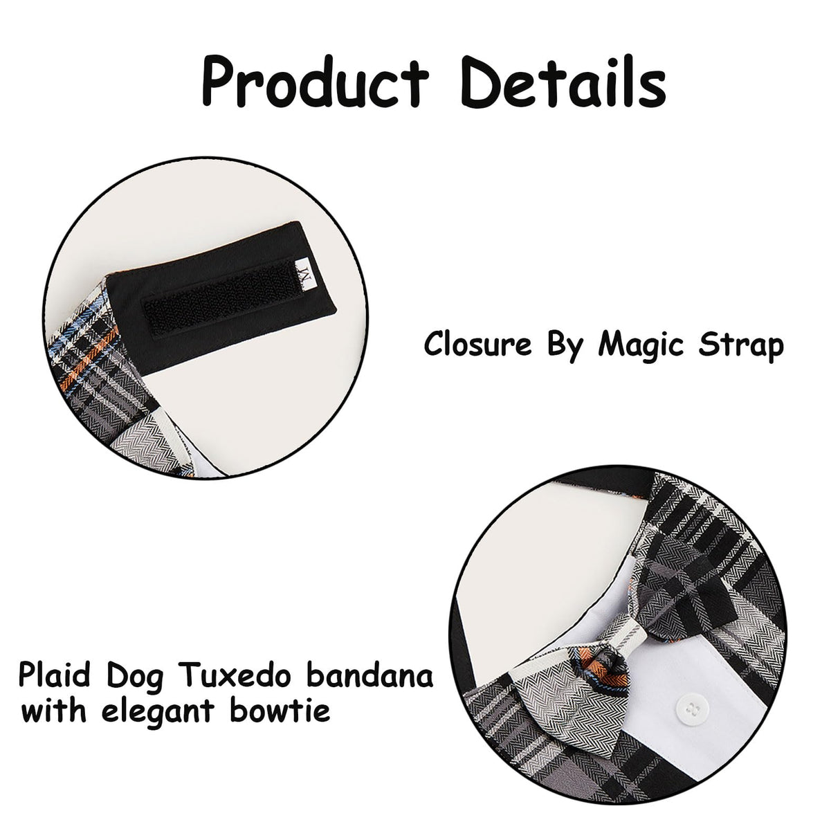 HDGDT Plaid Dog Bandana Tuxedo with Bow Tie, Adjustable Washable Cotton Formal Pet Wear for Dogs and Cats XS to XL