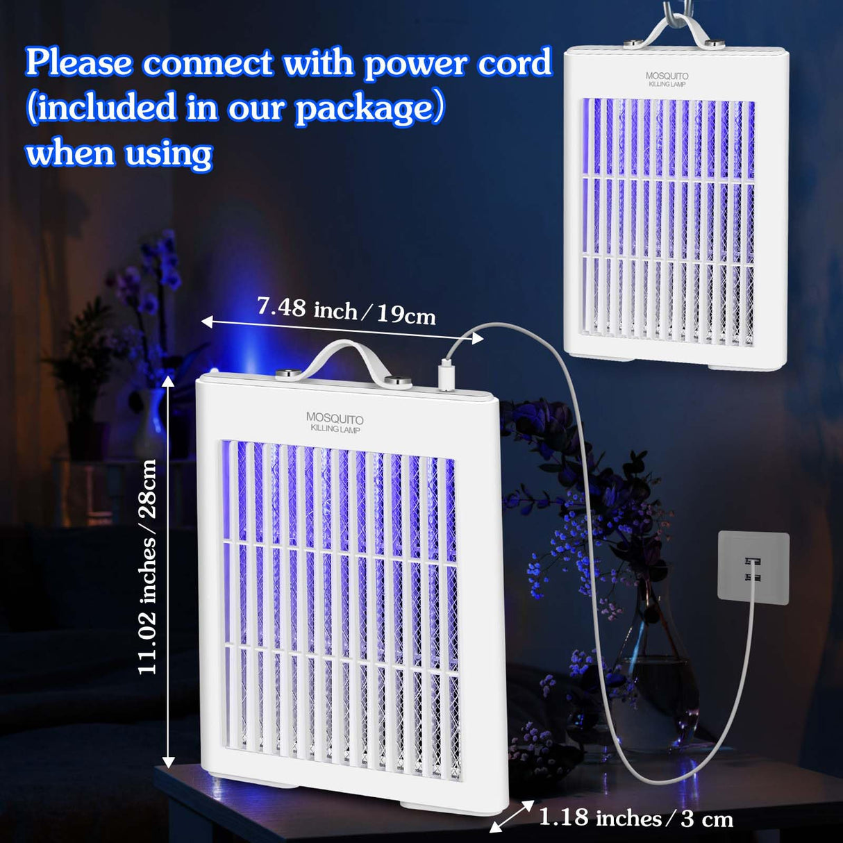 Qualirey Electric Bug Zapper Indoor, 3000V Powerful Mosquito Killer USB Powered Mosquito Zapper Lamp, Insect Traps Fly Zapper for Home, Kitchen, Bedroom, Baby Room, Office(White)