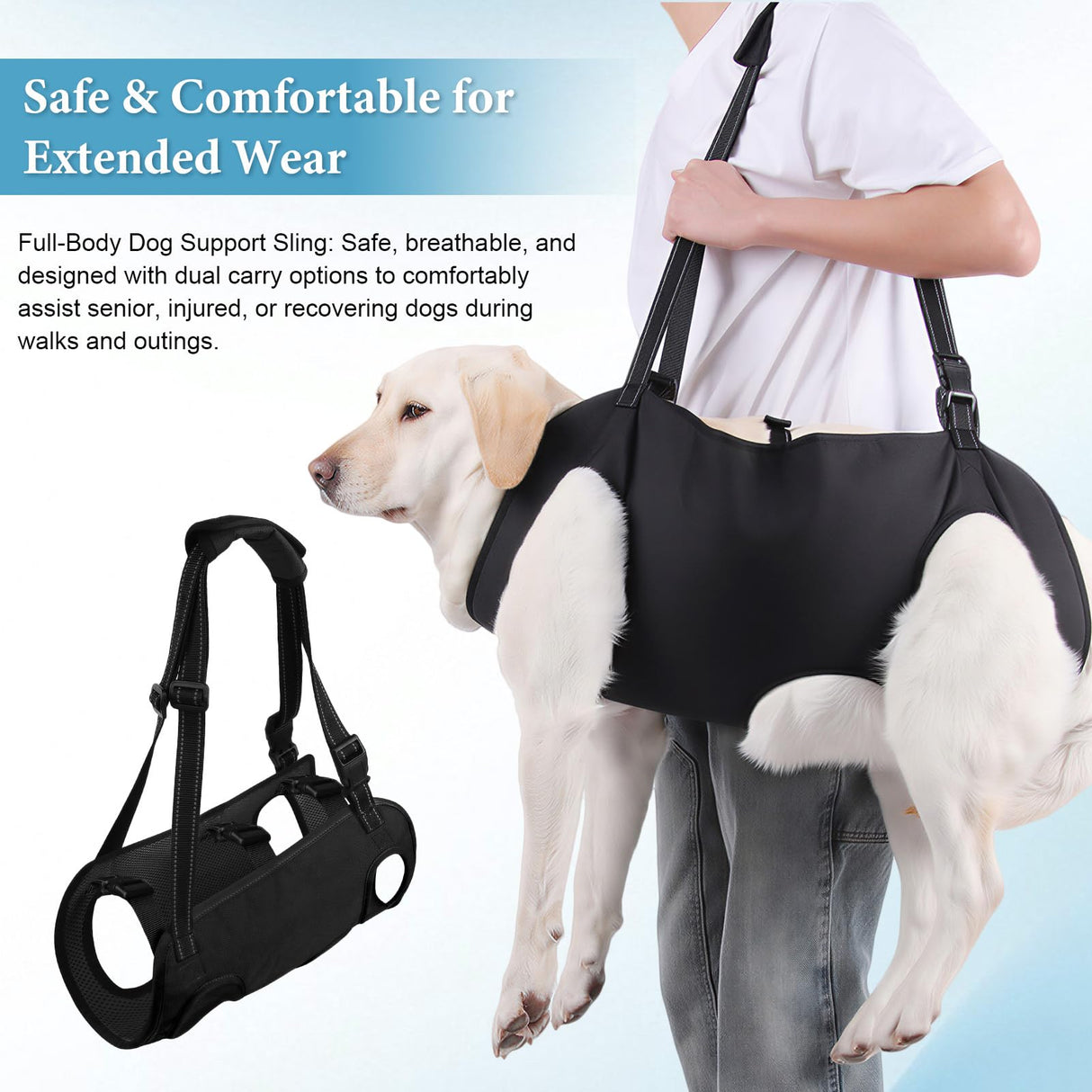 Dog Carry Sling Emergency Backpack, Adjustable Dog Lift Harness with Leg Support for Senior & Injured Dogs, Arthritis Rehabilitation Pet Carrier for Hiking, Travel & Rescue – Black (Black, Large)