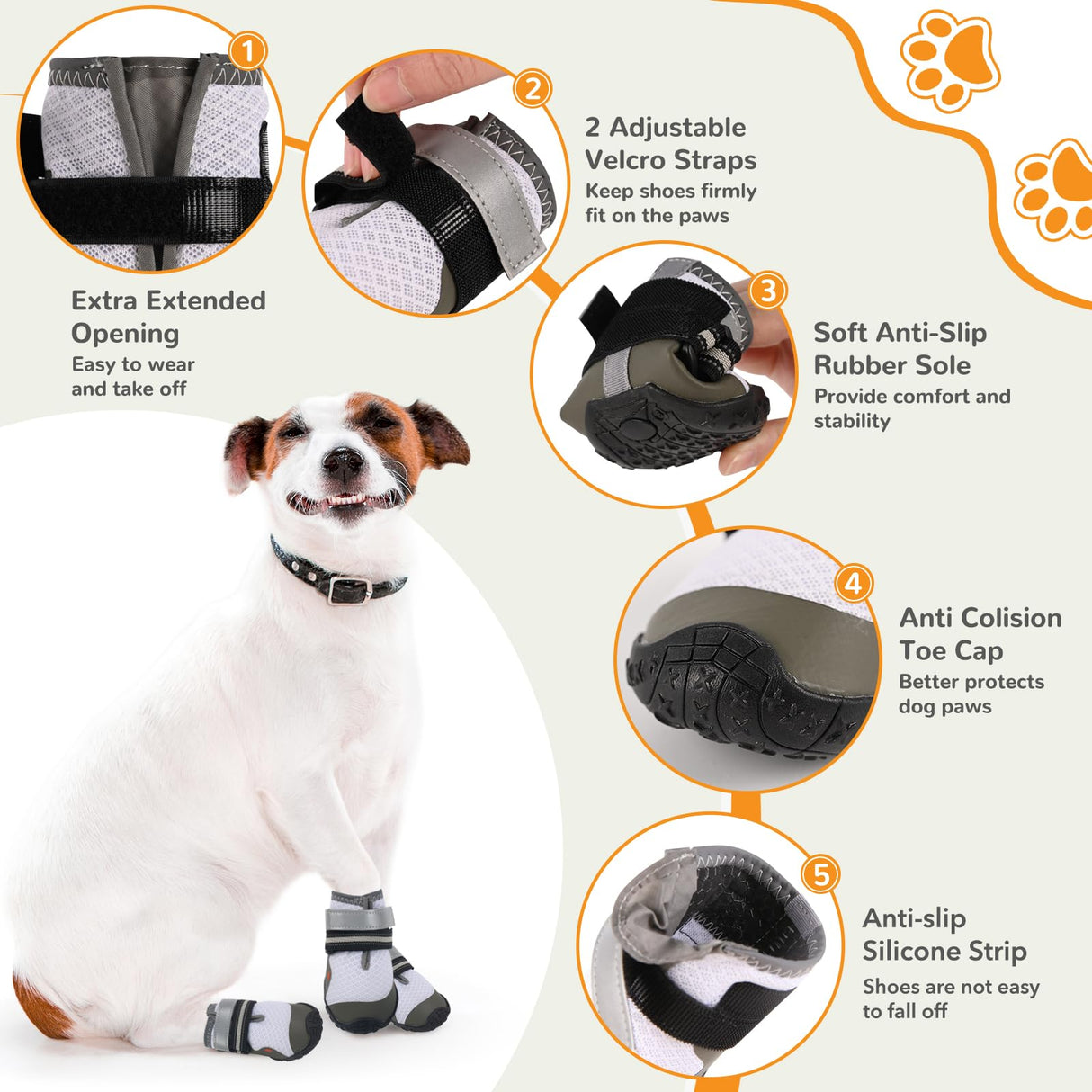 Dog Shoes for Medium Large Dogs, Dog Boots & Paw Protectors to Prevent Licking, Anti-Slip Dog Booties with Reflective for Summer Hot Pavement, Outdoor Hiking, Hardwood Floors (Size 3)