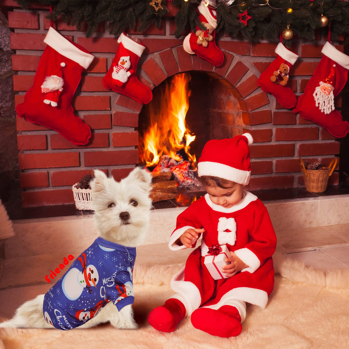 3 Pieces Christmas Dog Pajamas Dog Jumpsuit Santa Snowman Pet Clothes Christmas Pet Pajamas Holiday Costume Jumpsuit for Puppy Cat(Classic Pattern,M (fit 5.5-7.7lbs))
