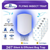 Bug Parking Flying Insect Trap, Plug-in UV Light for Gnats, Fruit Flies and Houseflies, Silent Sticky Catcher for Indoor Use, 1 Device & 5 Refills