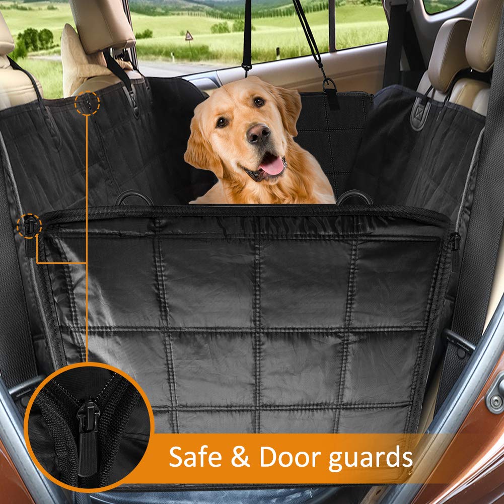 Bark Lover Dog Car Seat Covers Hammock for Cars Trucks SUV - Waterproof Pet Car Seat Protector for Backseats, More Durable Zippered Side Flaps Ensure Dog Travel Safety,Black Regular