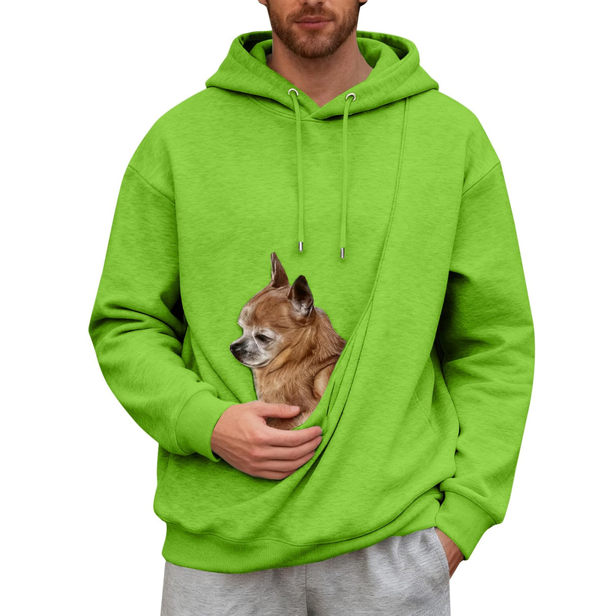 Shunking Pet Pouch Hoodie Men Kangaroo Pouch Hoodies Pocket Puppy Cat Care Shirt Dog Carrier Pullover Animal Holder Top Unisex (Light Green, XXL)