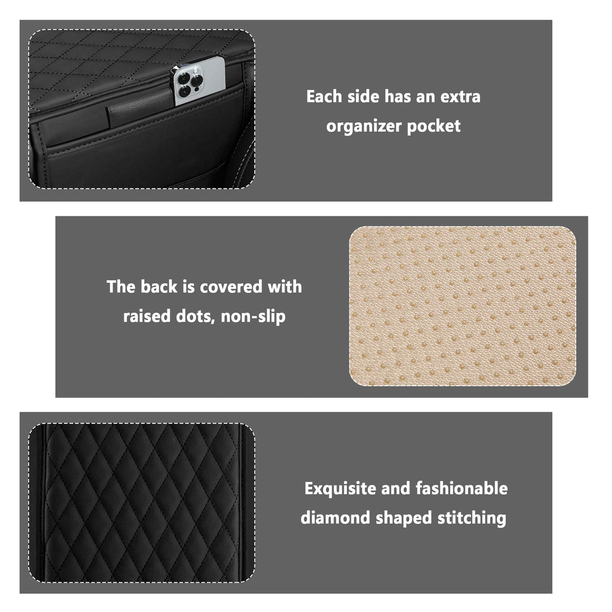 Upgraded Car Center Console Cover,Microfiber Leather Car Armrest Cover Cushion with 2 Storage Bags,Universal Car Armrest Storage Box Car Interior Accessories for Most Vehicles (Black)
