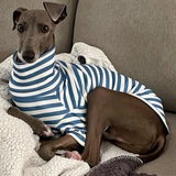 Turtleneck Dog Shirt Cute Doggie Embroidery Super Soft Dog Sweatshirt Stretchy Striped Puppy Pullover for Cats Small Medium Large Dogs (6X-Large, Blue Striped)