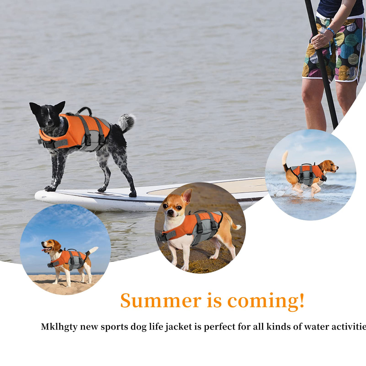 Mklhgty Dog Life Jacket, Reflective Adjustable Dog Life Vest with Rescue Handle for Swimming and Boating, Ripstop Pet Safety Life Preserver for Small, Medium and Large Dogs