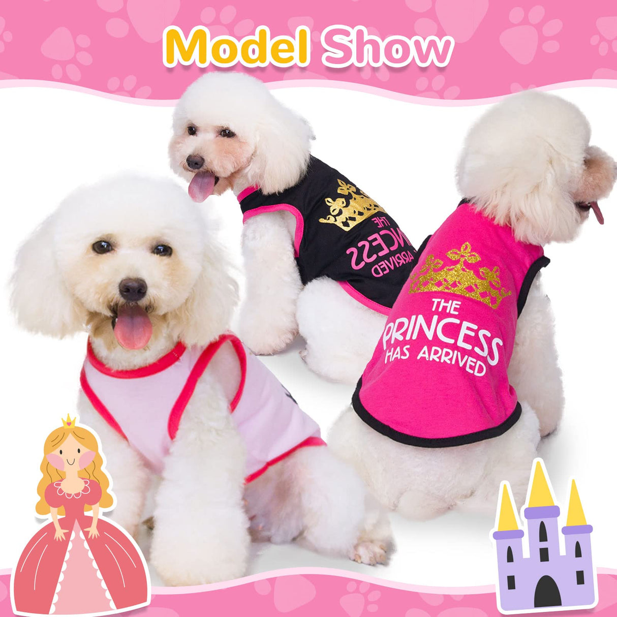 The Printed Prince 3 Pack Dog Shirts - Small Dog Outfits, Cotton Sleeveless Tshirts for Girl Chihuahua, French Bulldog, Dachshund - Pink, Red, Black, XS
