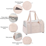 Lasaviin Fashion Leather Dog Carrier Cat Carrier Airline Approved Pet Carrier for Small Medium Dogs Cats Under 15Lbs, Collapsible Soft Sided Travel Puppy Carrier White