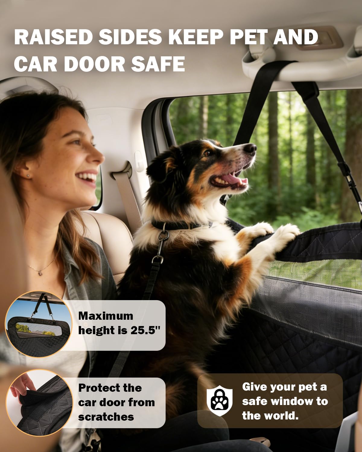 Dog Seat Cover For Back Seat- Heavy Duty Soft Bottom Car Hammock for Dog, With a Heightened Design Both Side,Fits Cars,Suv, and Mid-Size Trucks, Waterproof and Machine Washable,Black&Large Size.
