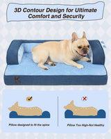 KSIIA Washable Dog Bed Large Sized Senior Dog, Orthopedic Warm Soft Pet Sofa Waterproof Pet Couch with Sides, Non-Slip and Egg-Crate Foam Big Beds with Removable Cover, 35x22Inch, Blue