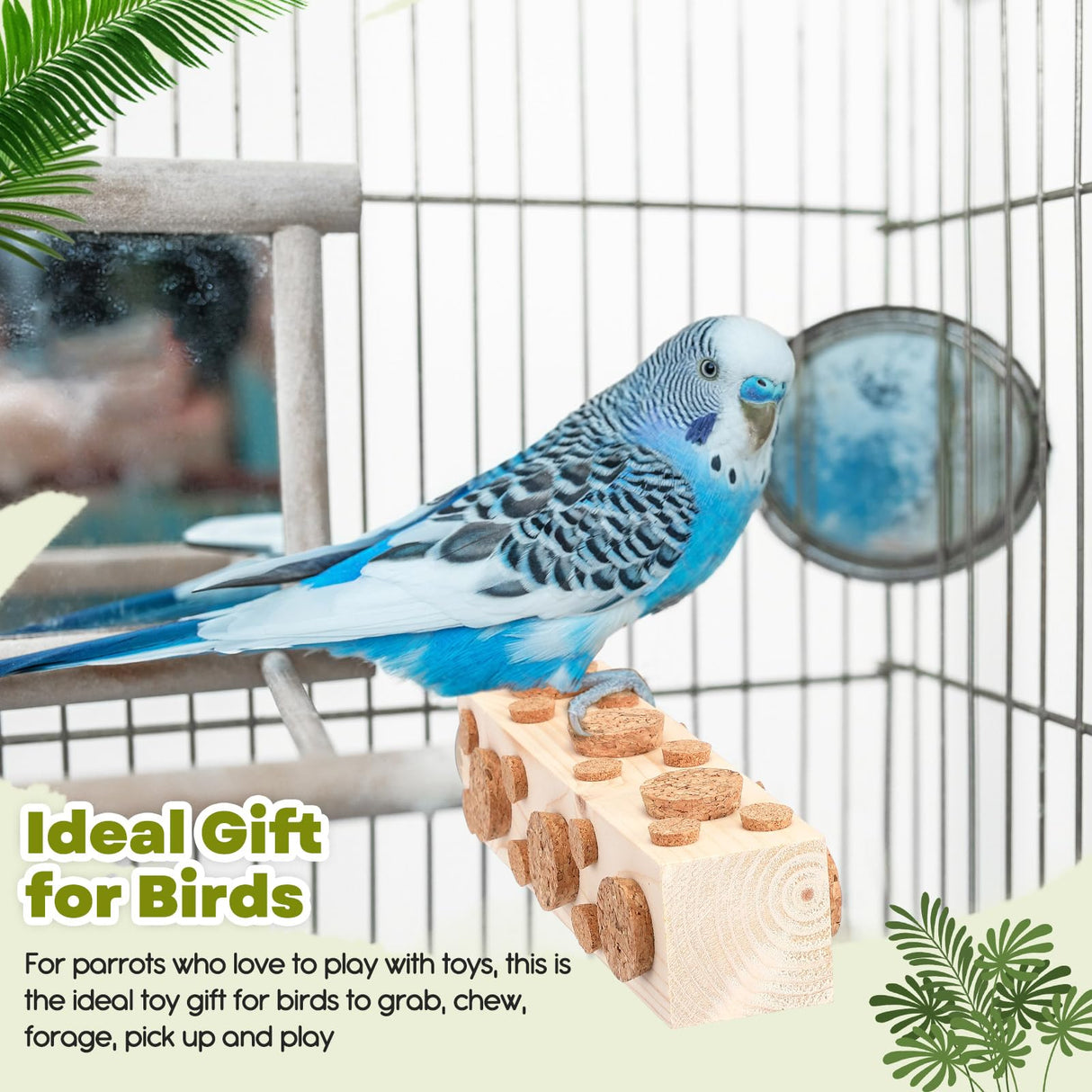 Skyygemm 2 Pieces Bird Chew Toy Wooden Foraging Toys for Birds Parrot Cork Stopper Toys Woodpecker Feeding Toy for Macaws, Small Parakeets, Conures, Budgies, Finches Conure Cockatiel