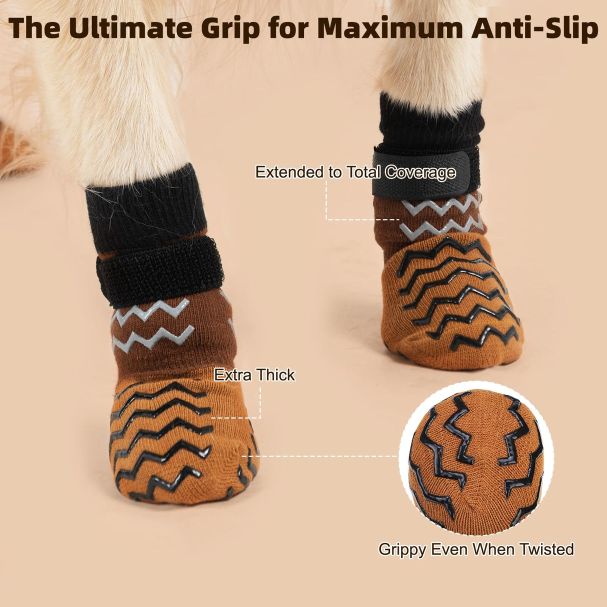 Nesayver Dog Socks Shoes to Prevent Licking Paws for Hardwood Floors, Pet Booties for Hot Pavement with Grip Traction Control, Winter Boots & Paw Protectors for Small Medium Large Senior Dogs,Khaki M
