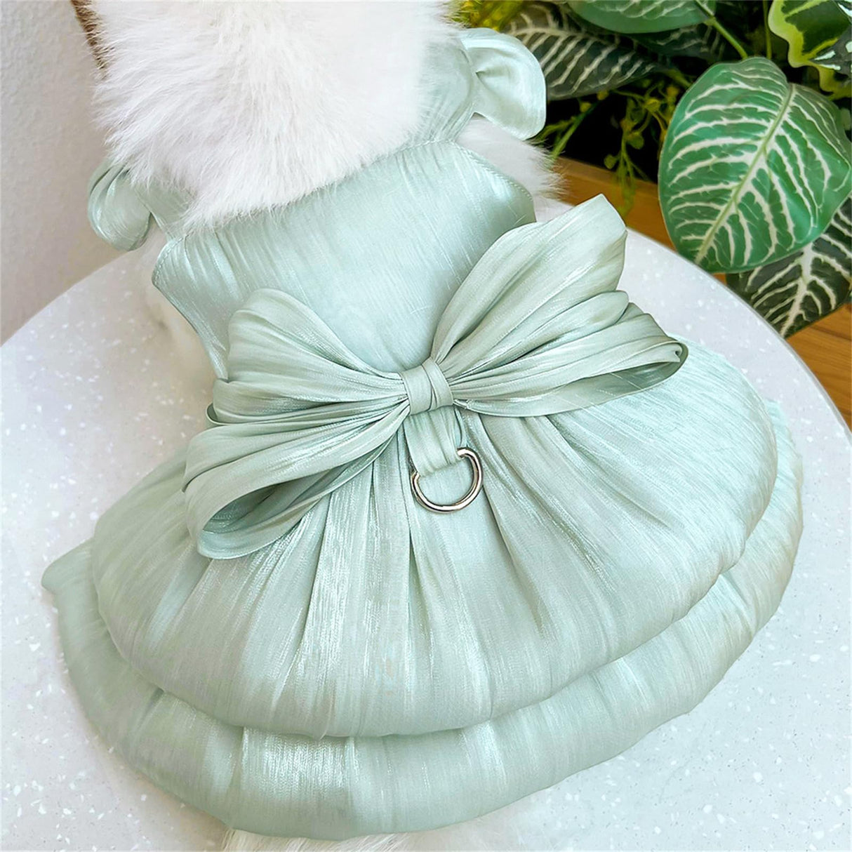 Yaopelky Dog Princess Dress for Small Dogs Cat Bow Dress with D-Ring Dog Girl Wedding Clothes Cute Puppy Tutu Skirt Doggy Summer Costume (Green, Medium(5.5-7.7lb))