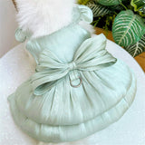 Yaopelky Dog Princess Dress for Small Dogs Cat Bow Dress with D-Ring Dog Girl Wedding Clothes Cute Puppy Tutu Skirt Doggy Summer Costume (Green, Medium(5.5-7.7lb))