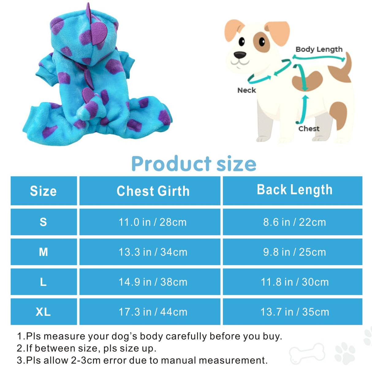 Idepet Halloween Dog Costume Dinosaur Clothes for Small Dogs,Fleece Winter Puppy Hoodies with Leash Ring Pet Cold Weather Coat Funny Outfits Party Apparel for Halloween Christmas (Blue, Small)
