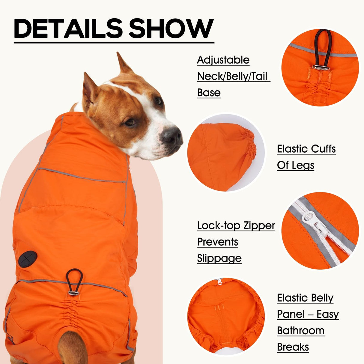 Dora Bridal Windproof Dog Jacket, Lightweight Water Resistant Dog Coat, Adjustable Four-Legged Reflective Dogs Raincoat, Thin Anti-Static Dogs Windbreaker for Hiking Waking(Orange, 2XL)