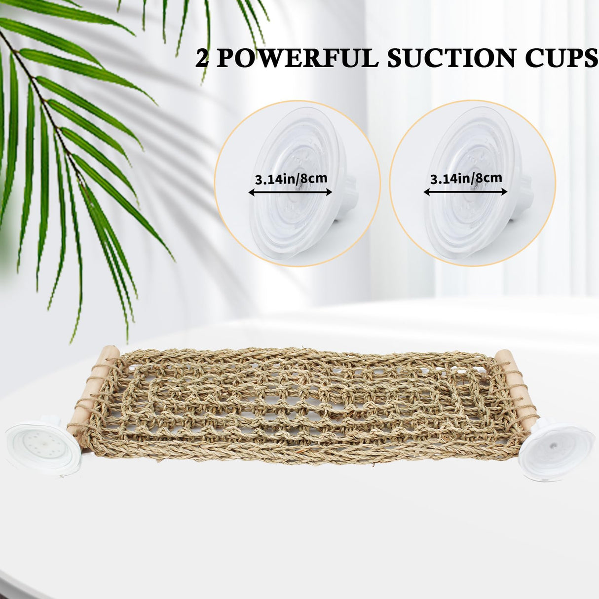 FlidRunest 21.6 x 7.8 in Seagrass Bearded Dragon Hammock for Window, Large Lizard Window Perch, Reptile Hammock Perch with Powerful Suction Cups for Lizard, Leopard Gecko, Chameleon