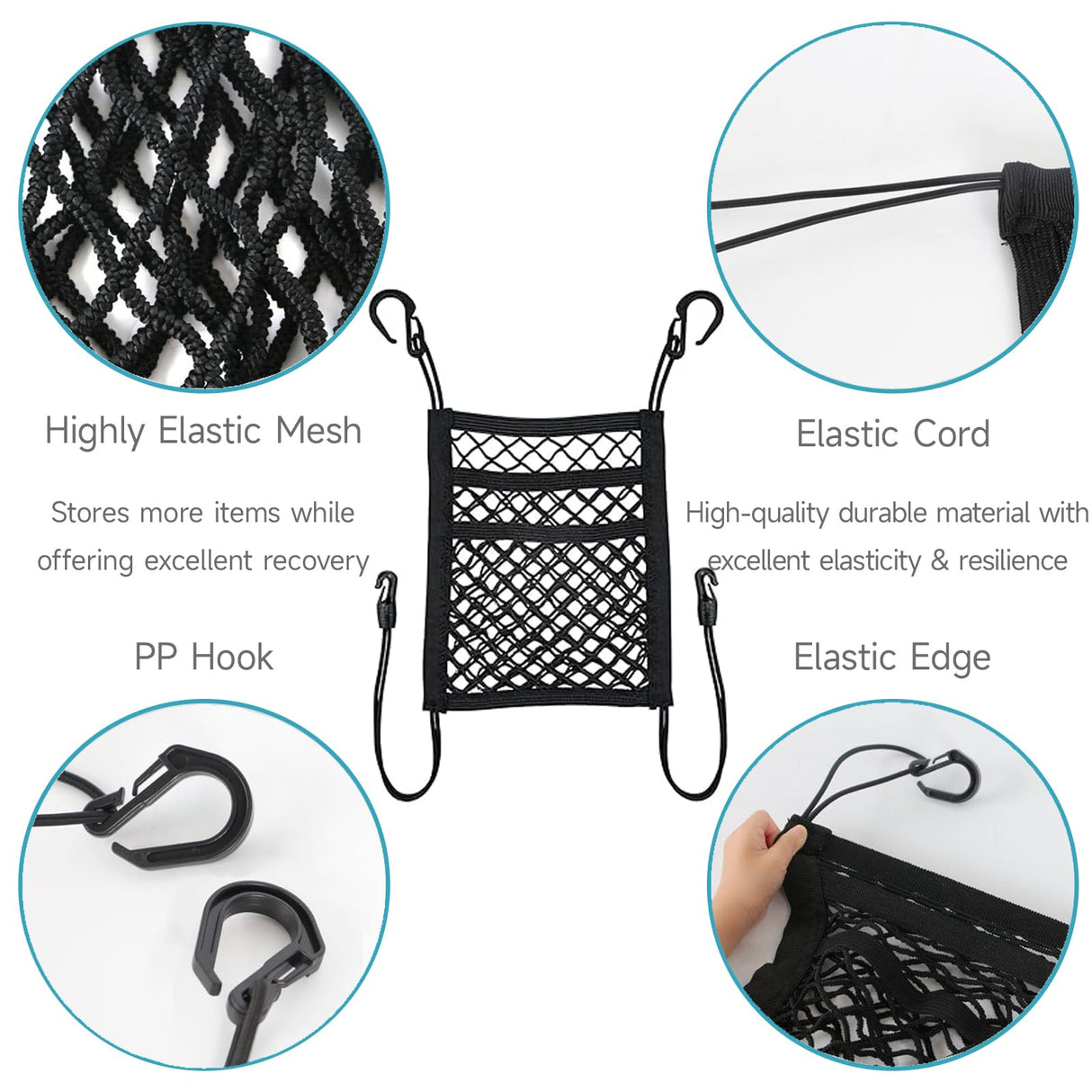 GAOSPD Dog Car Barrier Net with Storage Pockets Universal Adjustable 3-Layer Pet Cars Barrier with 4 Hooks for SUVs & Sedans Keep Pets Safe & Car Organized Cars Mesh Organizerm (M)
