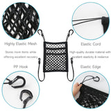 GAOSPD Dog Car Barrier Net with Storage Pockets Universal Adjustable 3-Layer Pet Cars Barrier with 4 Hooks for SUVs & Sedans Keep Pets Safe & Car Organized Cars Mesh Organizerm (M)