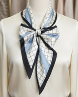 Fashion Scarf for Women - 58" Long Skinny Scarf Lightweight, Luxurious Silk Feeling for Neck, Hair, Purse & Belt Accessory (Blue-White Geometric)
