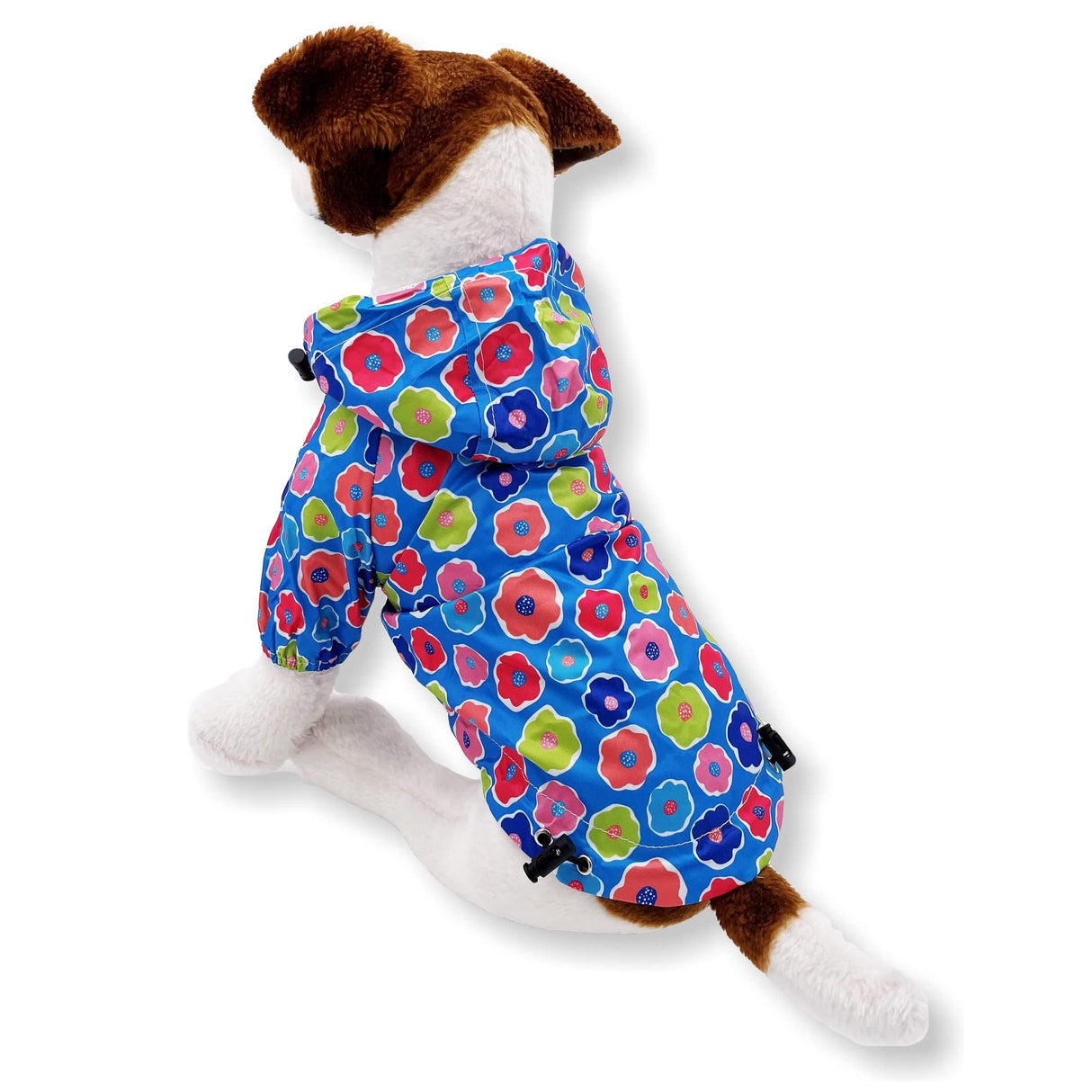 Dog Raincoat Hooded Leash Hole Waterproof Rain Coat Jacket Rainwear for Small Pet Cat Puppy (XS: Length - 10", Blue Flowers)