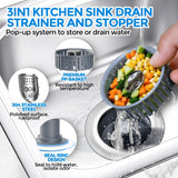 2 Pack Sink Drain Strainer, Sink Stopper, 3 in 1 Stainless Steel Kitchen Sink Drain Strainer with Anti-Clogging Basket, Fit US Standard 3-1/2 Inch Drain Hole