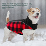Kuoser Dog Winter Coat, Reversible Waterproof Dog Jacket with Reflective Strip, Warm Dogs Fleece Vest Adjustable Doggy Cold Weather Clothes Plaid Christmas Outfit Pet Apparel for Large Dogs, Red L
