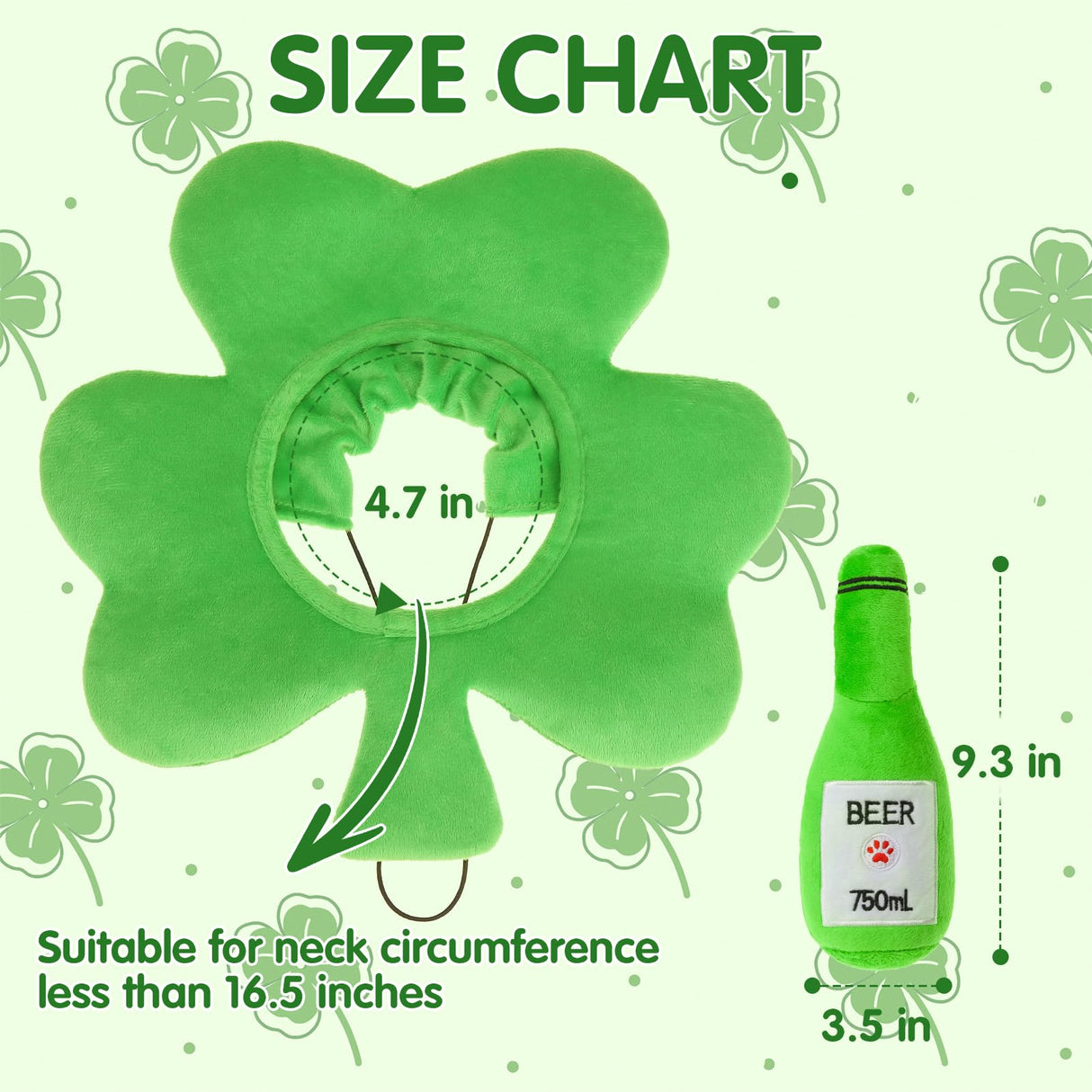 EXPAWLORER Dog St. Patrick's Day Outfit, Adorable St. Patrick's Day Costume Set Including Adjustable Green Shamrock Headband & Beer Plush Toy for Small Medium Pet Holiday Party Dress up