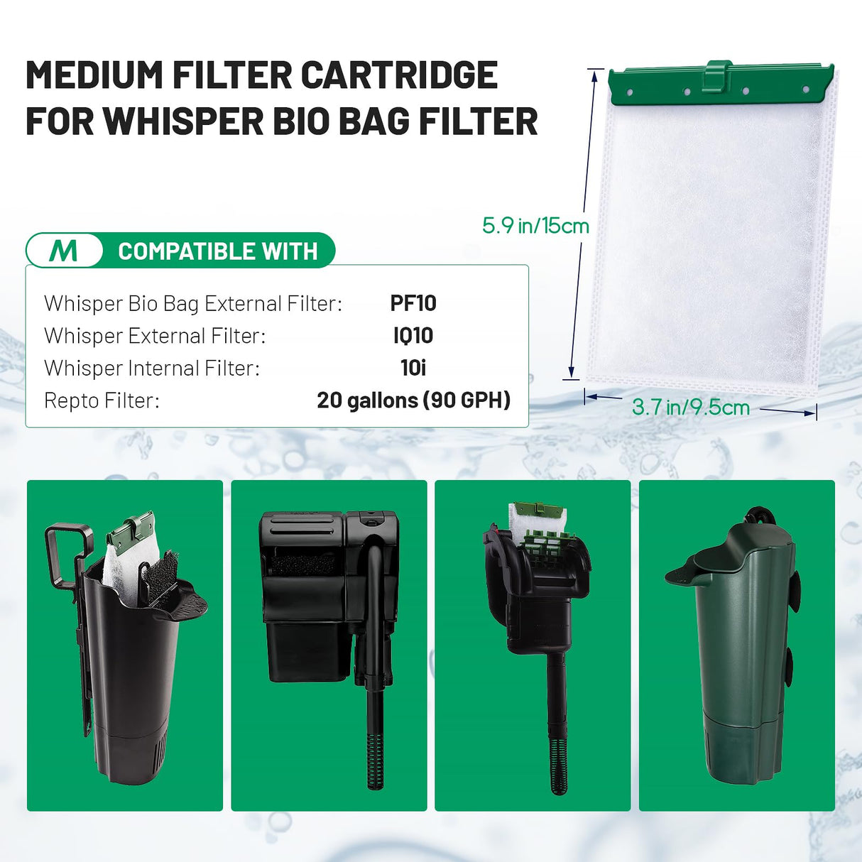 Esctabalt 16 Count Medium Filter Cartridges Compatible with Whisper Bio Bag Filters, Large Aquarium Filter Cartridge for Whisper 10i/IQ10/PF10 and Repto Filter 90 GPH